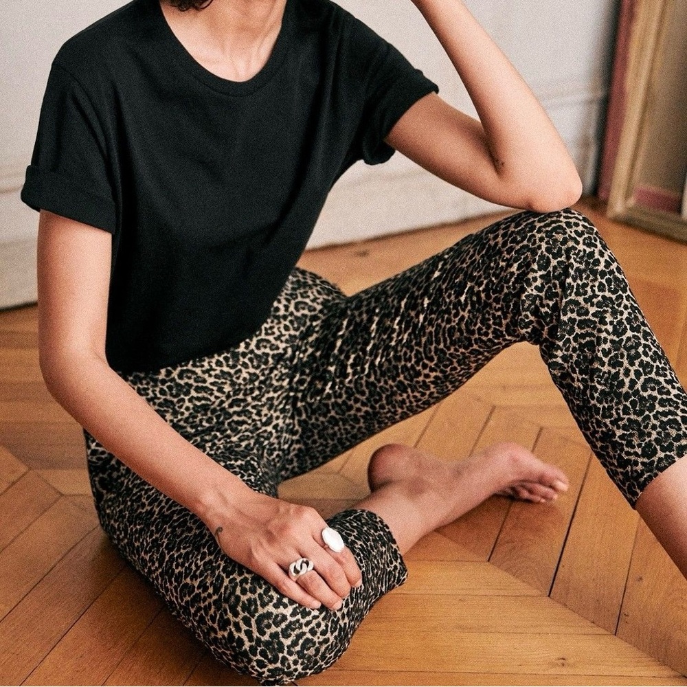 SEZANE CLARA TROUSERS JACQUARD LEOPARD MARRON NWT SIZE 38 US 6